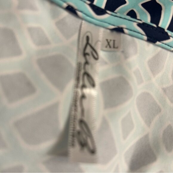 LuluB NWOT blue print long sleeve top size XL - Picture 3 of 5